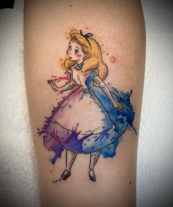 Alice In The Wonderland Watercolour Tattoos