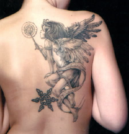 Angel with Dandelion Tattoo