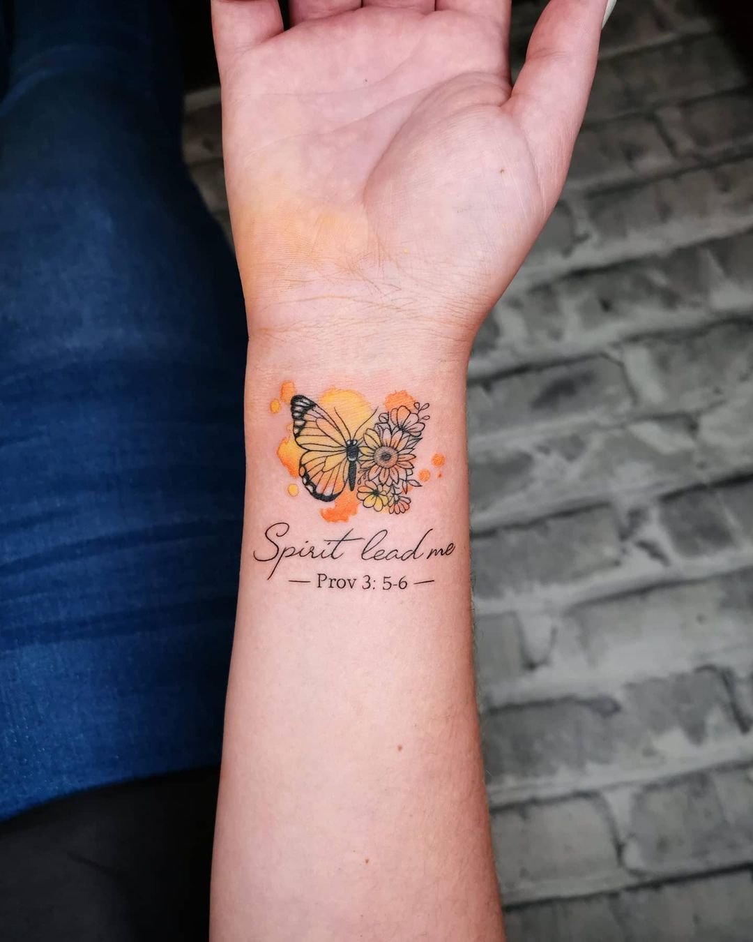 Bible Verse Tattoo With Florals And Butterfly On The Wrist