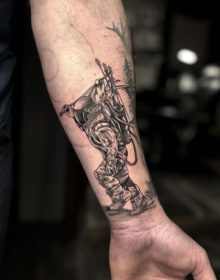 Bow Strapped Astronaut Hunting Tattoo