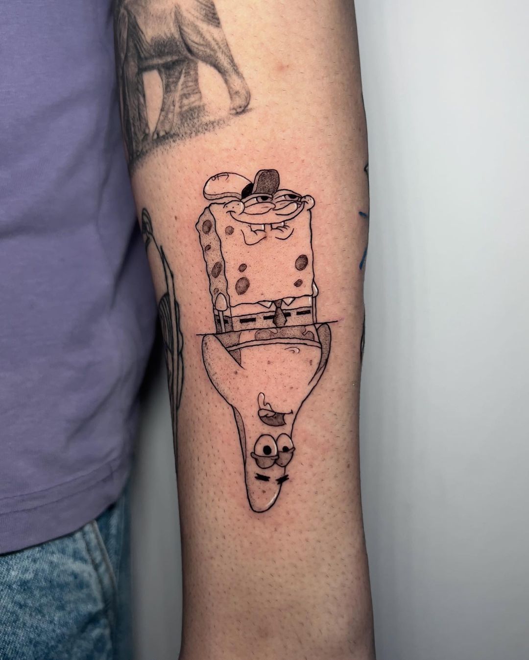 Cartoon Sponge Bob And Patrik Tattoo