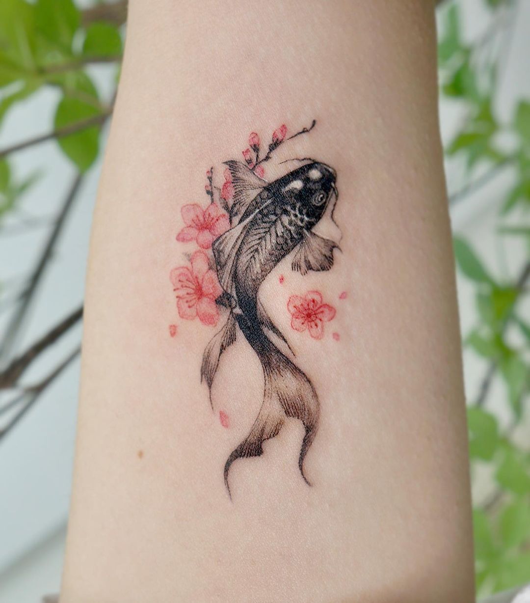 Cherry Blossom And Koi Fish Tattoo