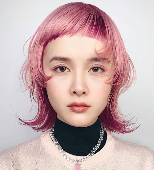 Choppy Pink Hairstyles with Bangs