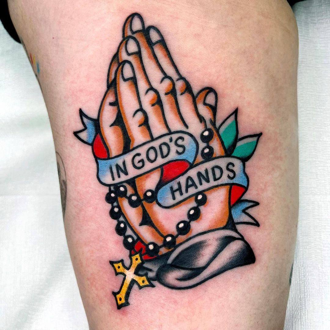Colorful 'in God's Hands' Tattoo