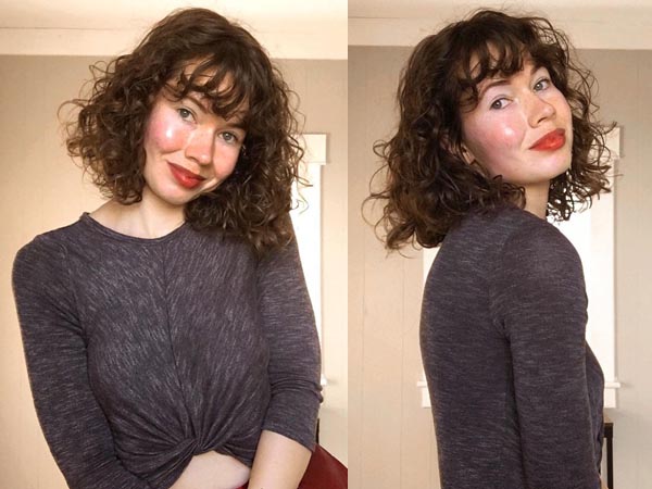 curly bob with bangs