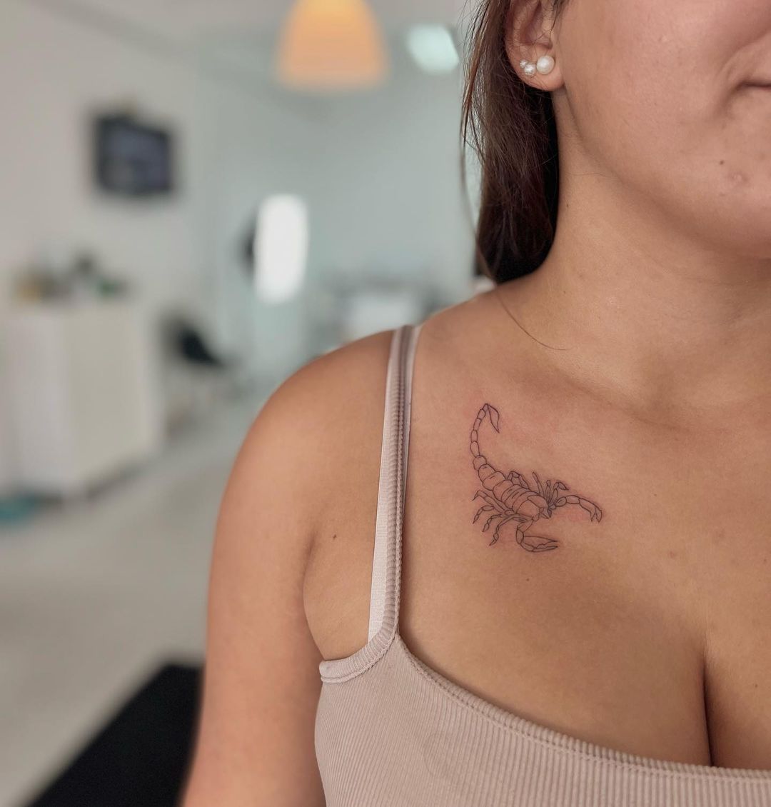 Delicate Scorpion Collarbone Tattoo