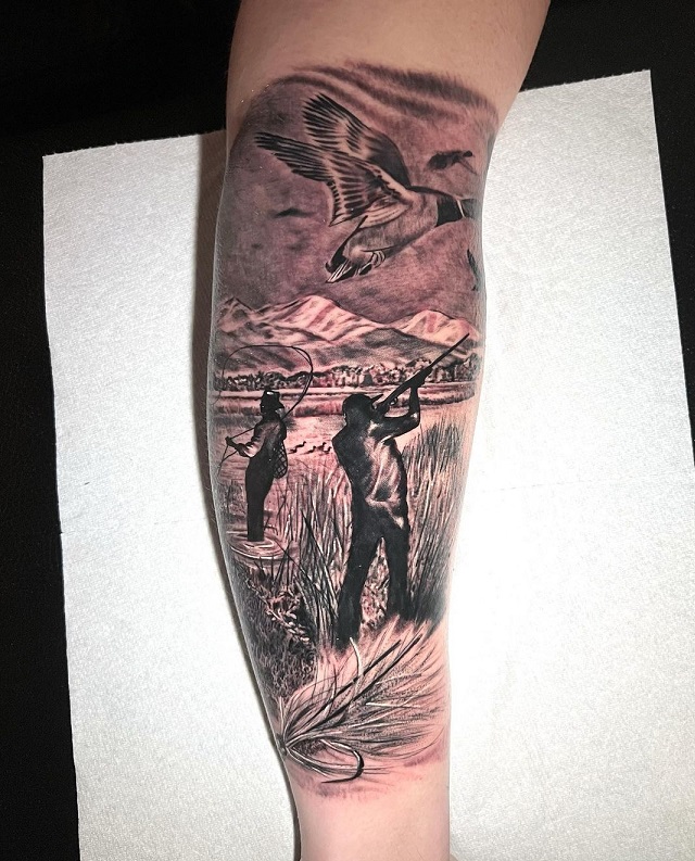 Detailed Bird Hunting Tattoo