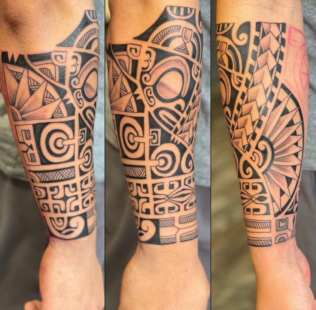 Full Coverage Samoan Forearm Tattoo With Geometric Flair