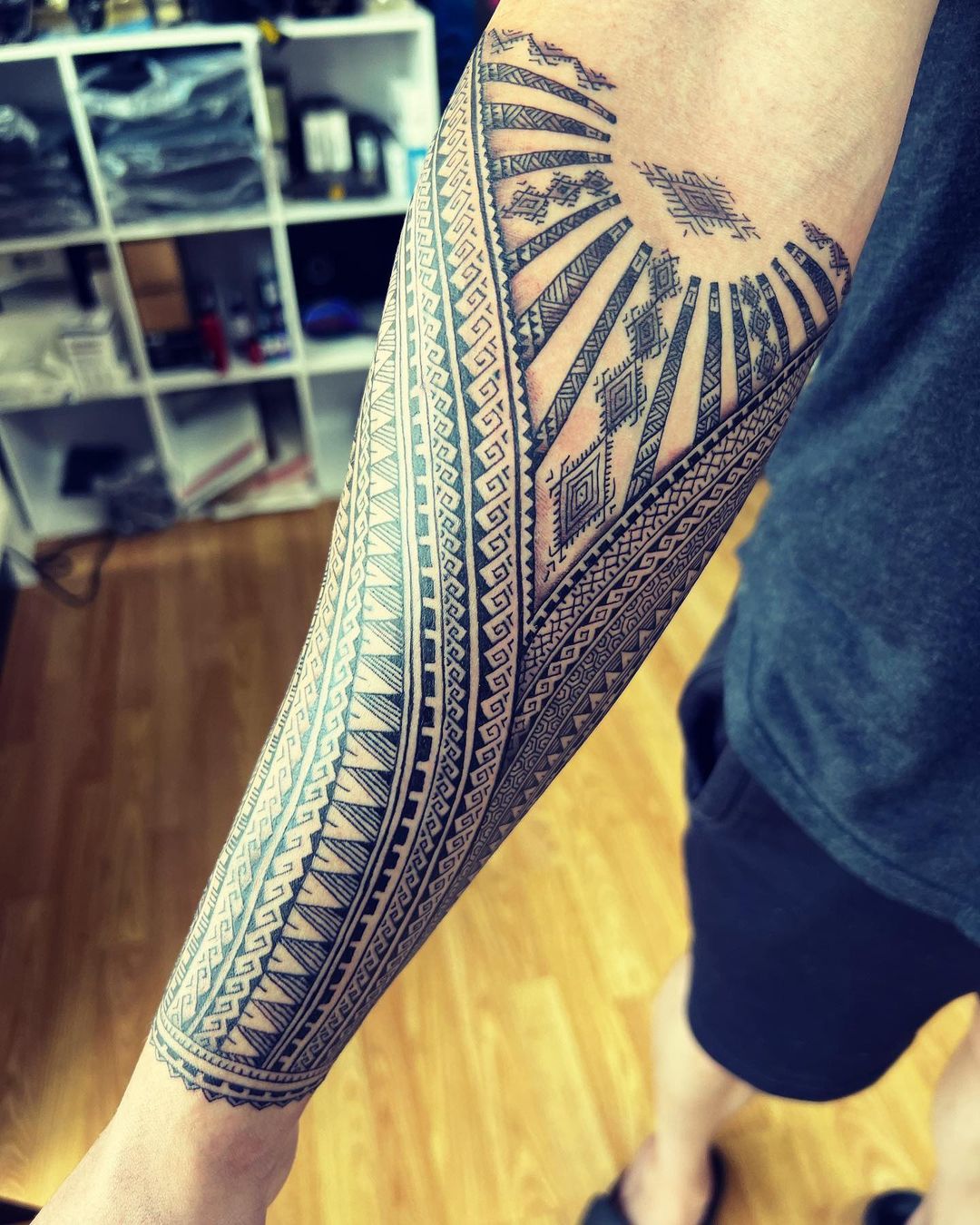 Intricate Samoan Sleeve Tattoo With Detailed Patterns