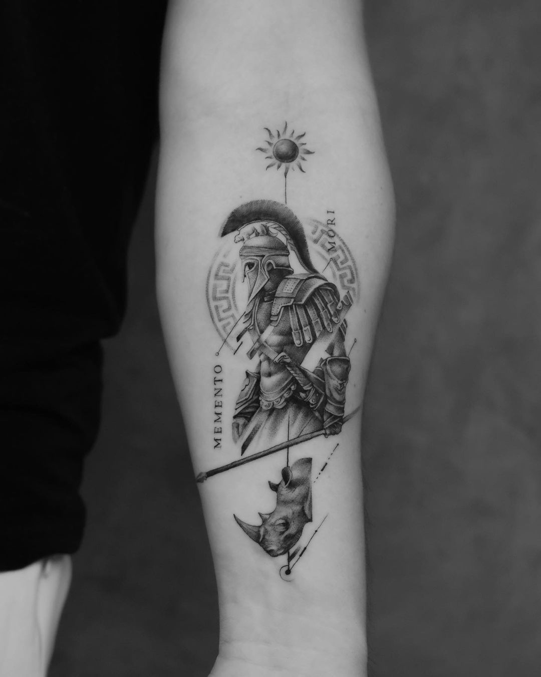 Realistic Spartan Forearm Tattoo