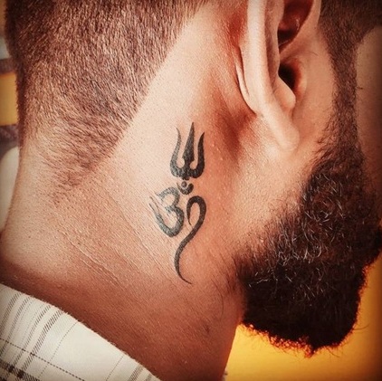 Shiva Trishul Tattoo On The Neck