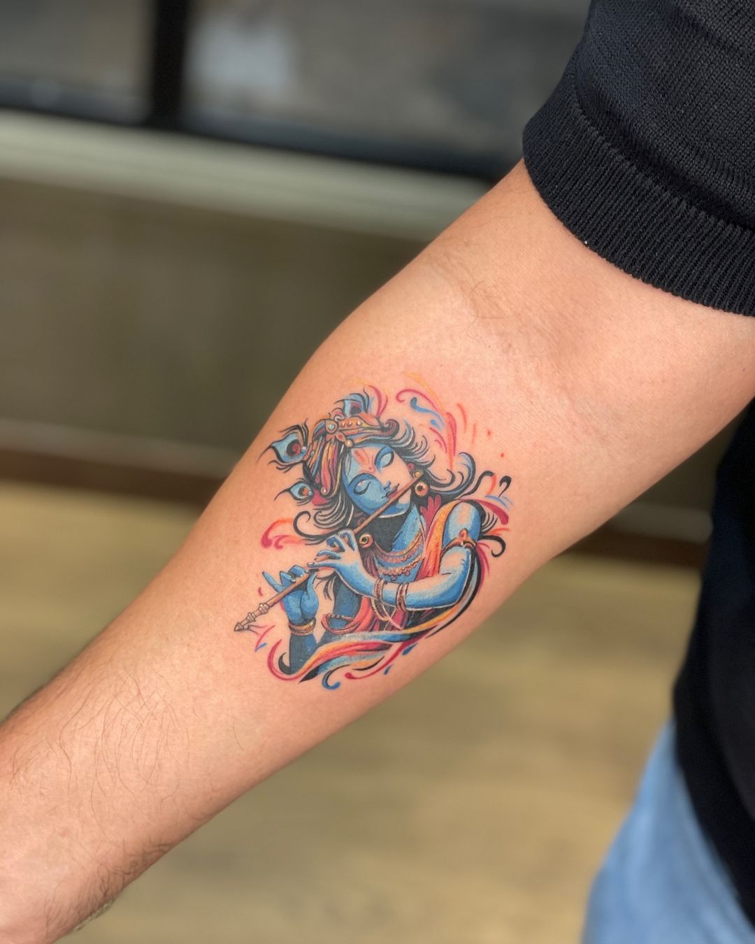 Shri Krishna Tattoo On Arm