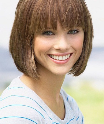 blonde bob with bangs