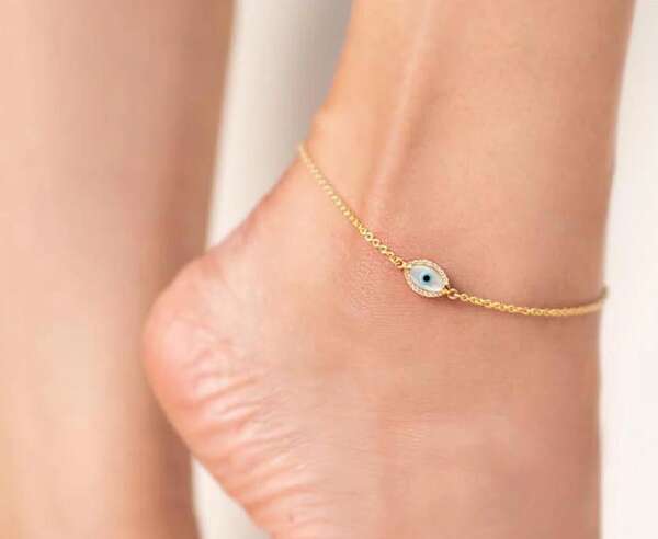 14k Gold Evil Eye Diamond Anklet