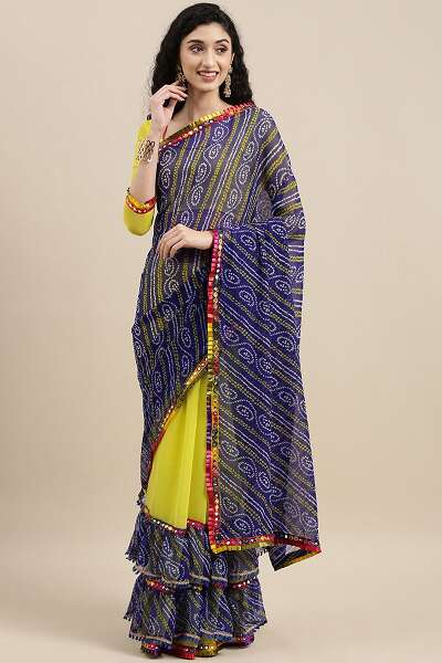 Bandhani Saree With Mirror Work