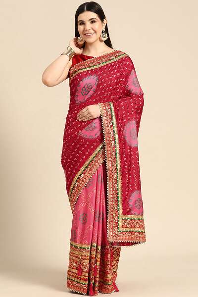Bandhej Saree With Gota Work