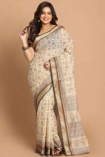Beige Printed Gadwal Saree