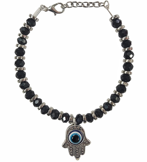 Black Beads Hamsa Anklet For Nazar