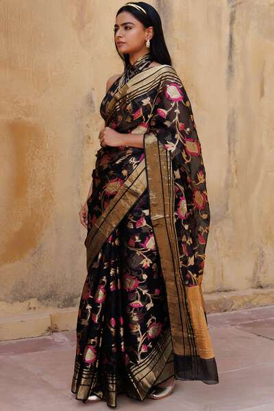 Black Kota Doria Saree