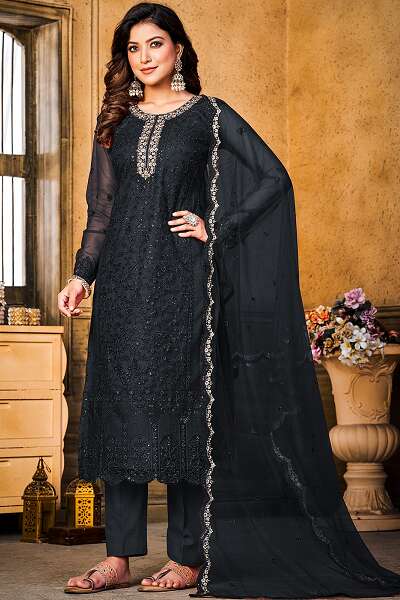 Black Net Embroidered Salwar Suit