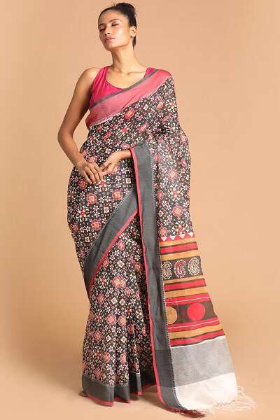 Black Printed Gadwal Saree