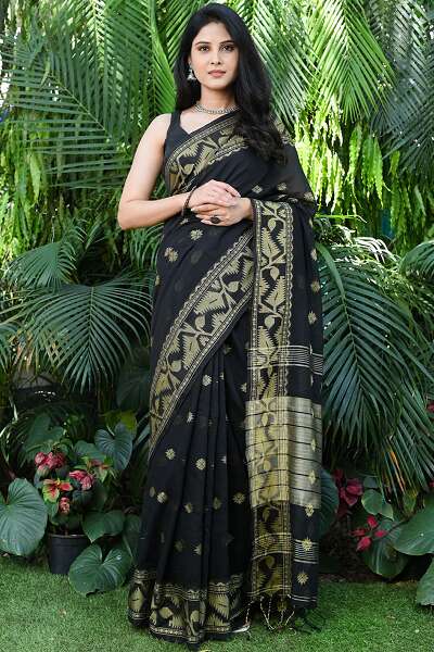 Black And Gold Handloom Cotton Saree