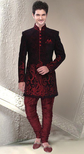 Black and Red Sherwani