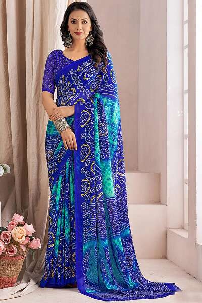 Blue Bandhani Chiffon Saree