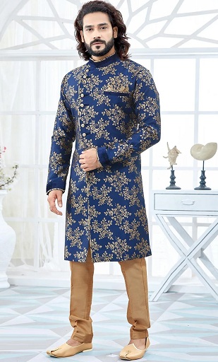Blue and Gold Sherwani