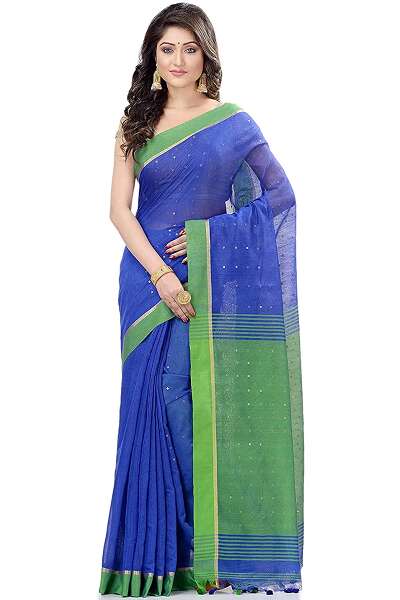 Blue And Green Handloom Cotton Saree