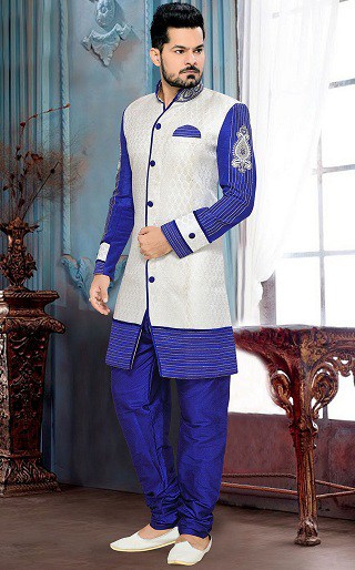 Blue and White Sherwani