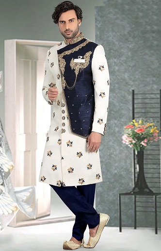 Blue and White Sherwani