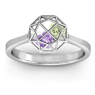 Cage Ring with Heart Stones