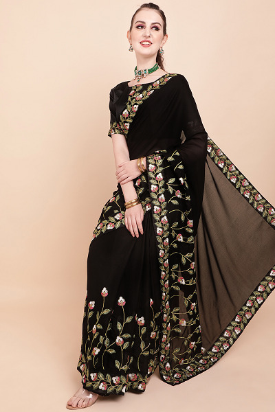 Designer Batik Embroidered Saree