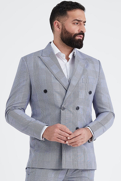 Double Breasted Check Blazer