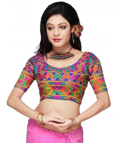 Embroidered Dupion Silk U Neck Blouse