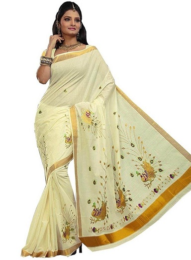 Embroidered Onam Saree