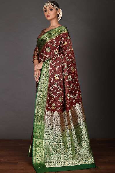 Embroidery Saree In Kanchi Pattu