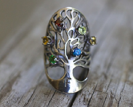 Birthstone Family Tree Ring in Silver