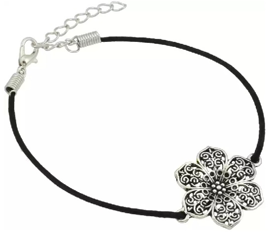 Floral Design Black Thread Anklet