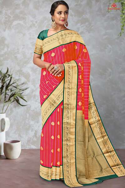Gold With Pink Kanchi Pattu Saree