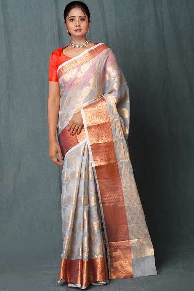 Gray And Golden Banarasi Kota Saree