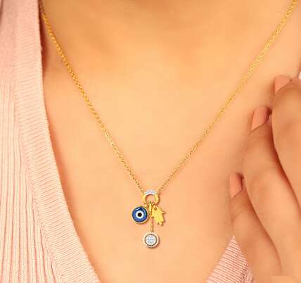 Hamsa Hand Round Evil Eye Pendant