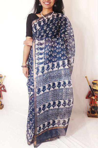 Indigo Handloom Cotton Saree