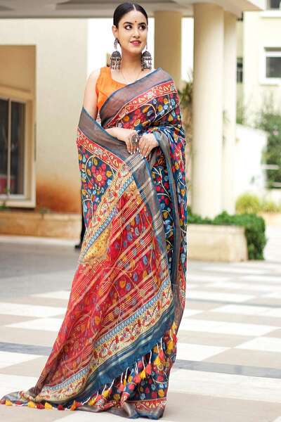 Kalamkari Linen Printed Saree