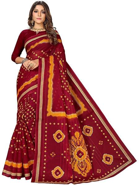 Maroon Colored Bandhani Cotton Saree