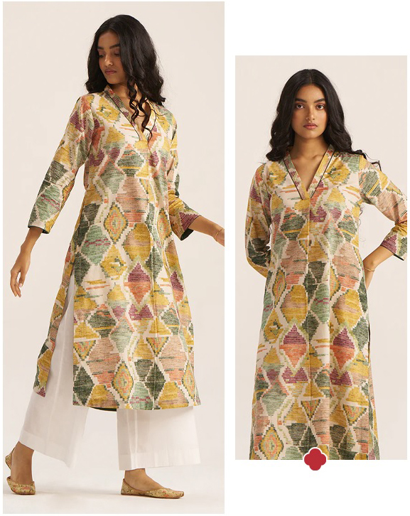 Moss Green And Mustard Cotton Kurta