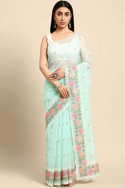 Net Embroidered Kota Saree