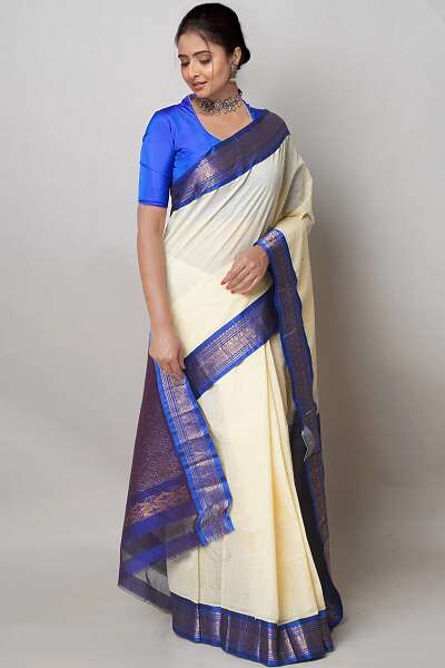 Off White Gadwal Cotton Saree