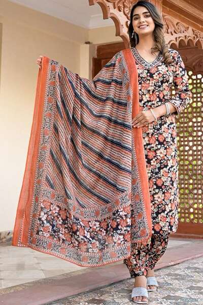 Orange And Black Salwar Suit